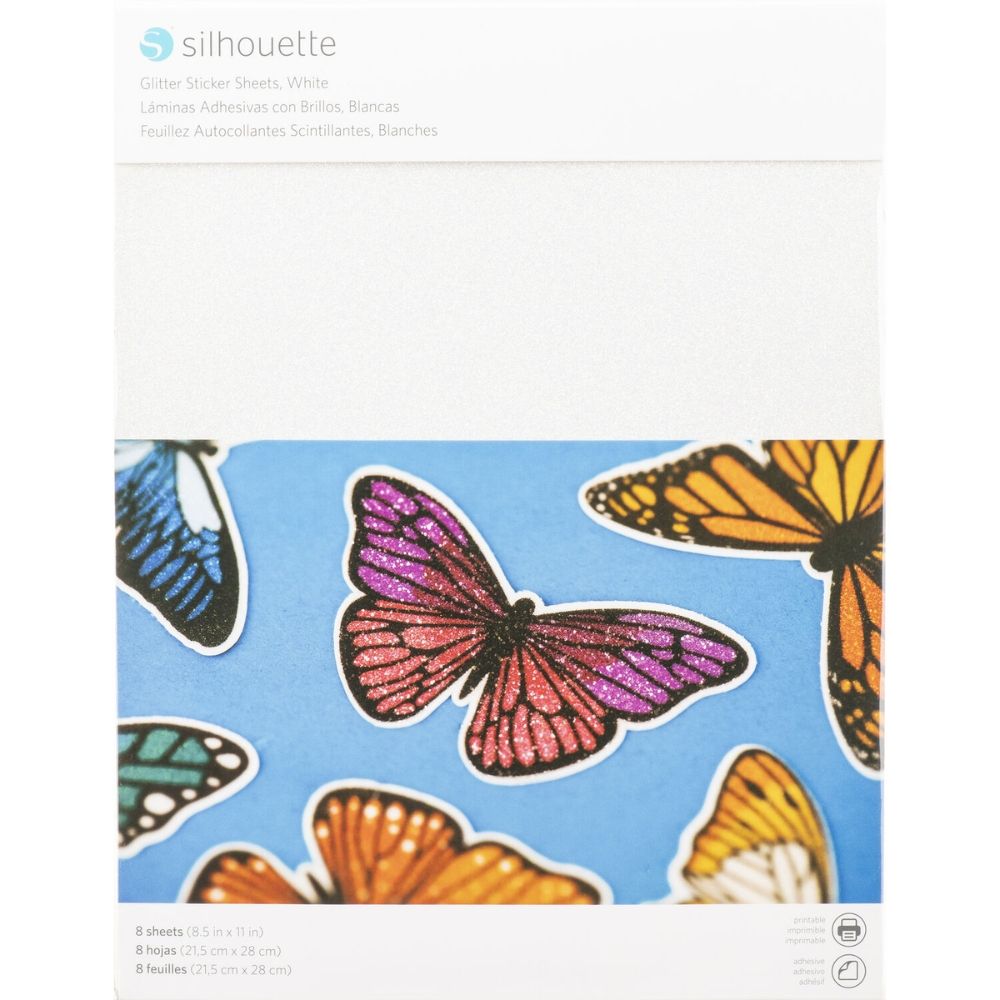 Importado Papel Adesivo Glitter Silhouette Para Impressao 8 Unidades 22 X 28 Cm