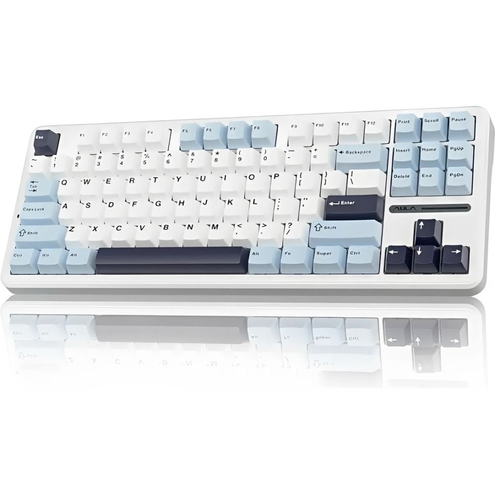 Importado Teclado Gamer Aula F87 Pro 80 Tkl Mecanico Rgb Sem Fio Dark Cyan Ingles