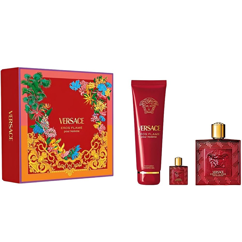 Versace Kit Perfume Eros Flame Pour Homme Edp Masculino 3 Pecas