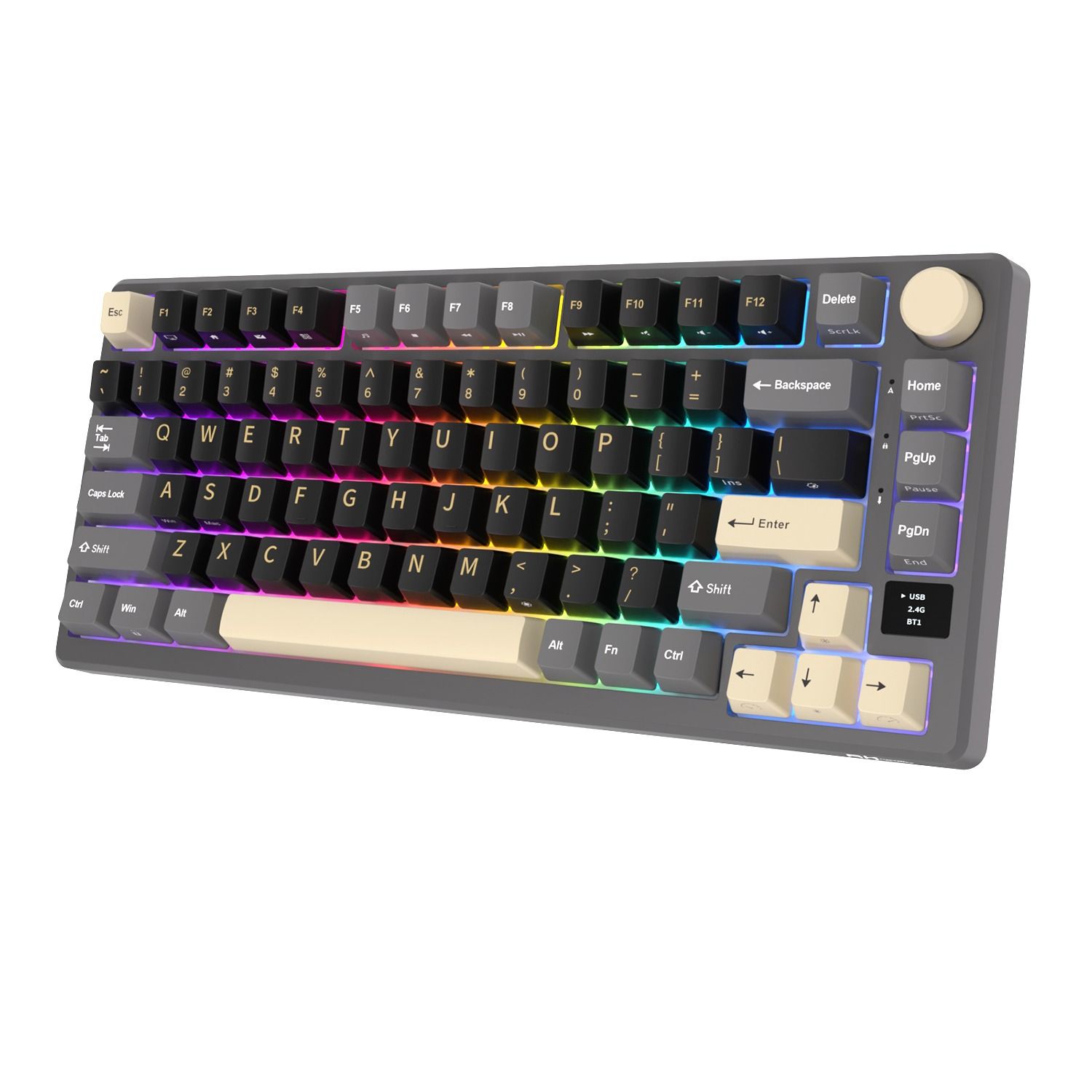 Importado Teclado Royal Kludge M75 75 Mecanico Bege Rgb Sem Fio Phantom Ingles