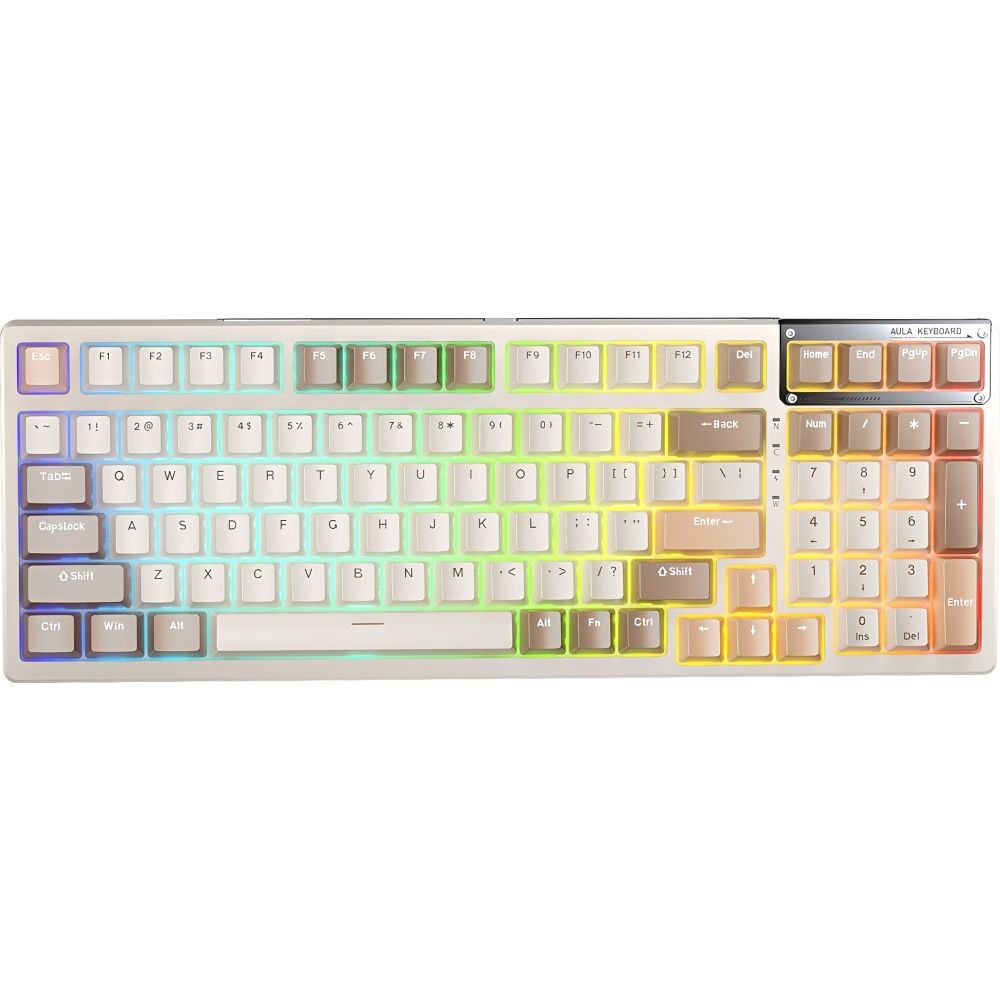 Importado Teclado Gamer Aula F98 96 Mecanico Rgb Sem Fio Marrom Ingles