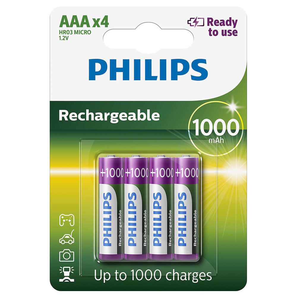 Philips Pilhas Recarregaveis Aaa X 4 R03b4rtu10 97 1000 Mah