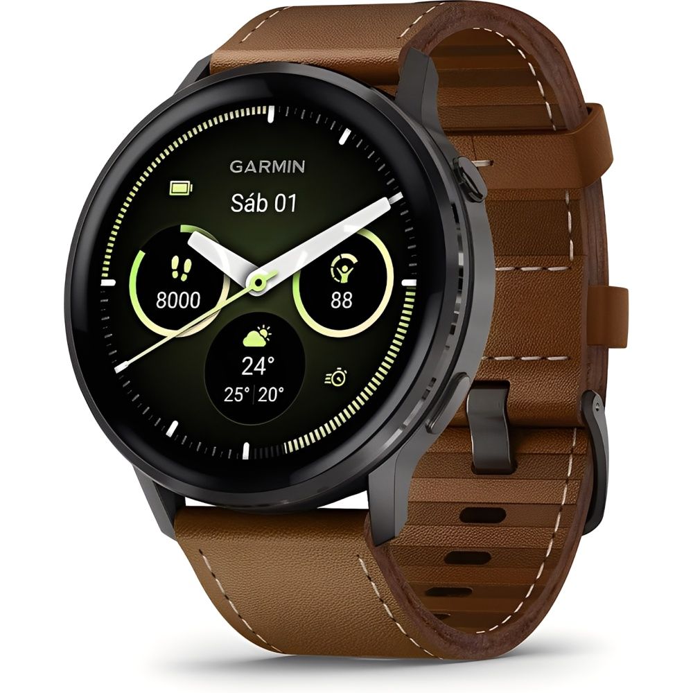 Garmin Relogio Smartwatch Venu 4 45 Mm Slate Leather Brown 010 03014 03 Pulseira Silicone