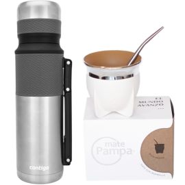 Kit Garrafa Térmica Contigo - 1.1L Stainless Steel + Guampa + Bombilla